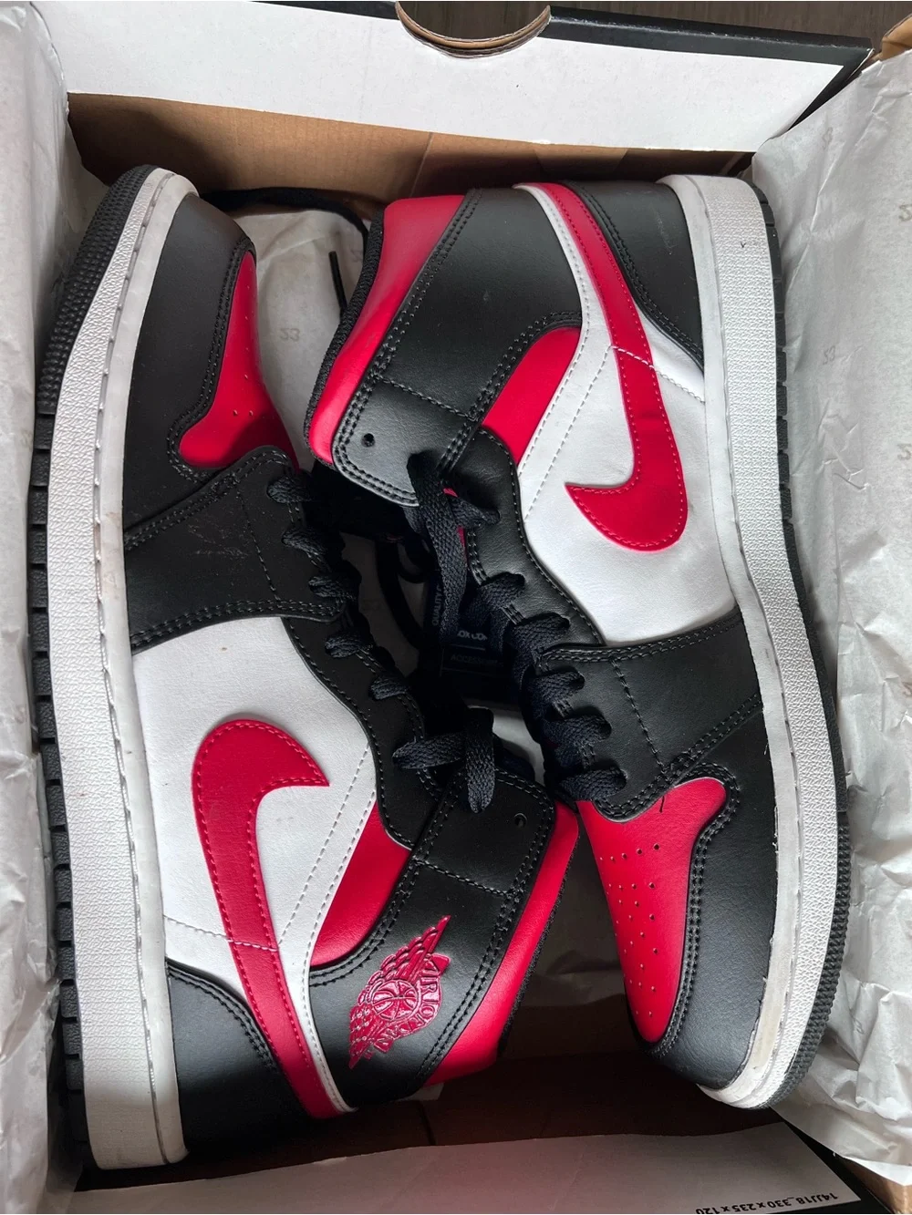 Jordan 1’s Mid Sneakers - Red, Black & White